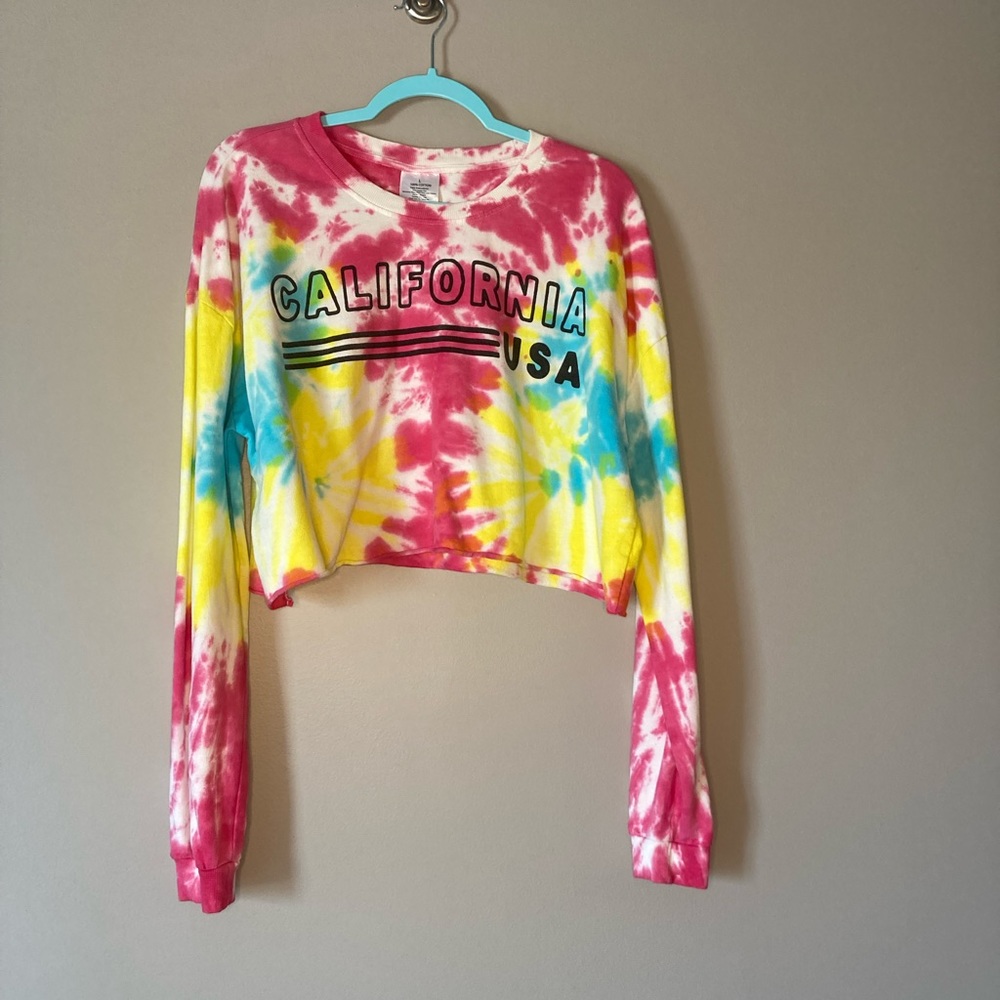 California USA Tie Dye Crop Top L Cotton Sexy Long Sleeve. 
Super cute !